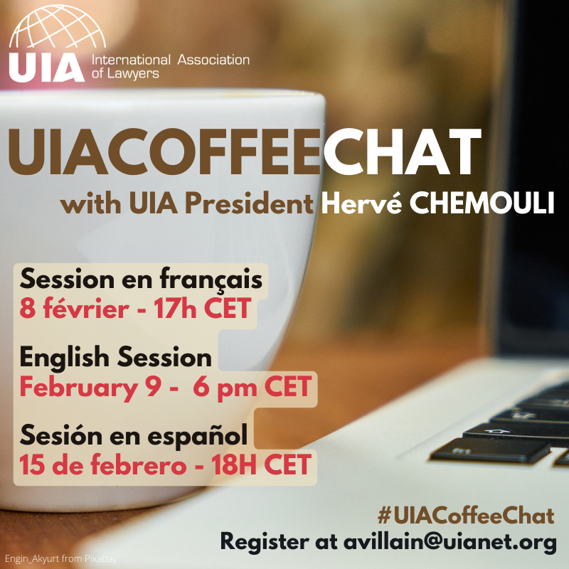 UnionIntAvocats's tweet photo. Check out the next UIA CoffeeChat sessions with Hervé Chemouli, UIA President. 
> 8 February - 5pm CET - French session
> 9 February - 6pm CET - English session
> 15 February - 6pm CET - Spanish session
Don't forget to register in advance!  
#UIAEvents #UIA4Members #UIACoffeeChat https://t.co/0h6iIt57TV