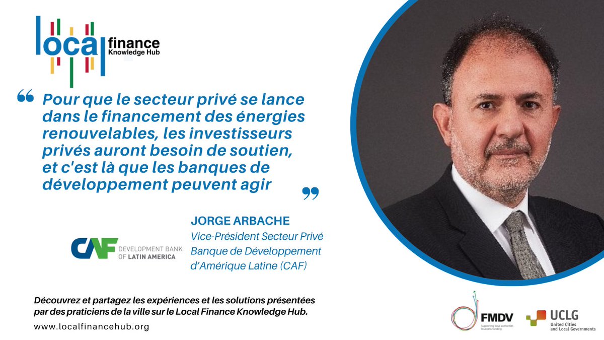 fmdv_org's tweet photo. Quels sont les défis et les opportunités du secteur privé dans le financement des projets favorables à la #TransitionClimatique?
Découvrez l’interview de @JorgeArbache sur #LocalFinanceKnowledgeHub
👉 https://t.co/6jGMg3Lvag https://t.co/Zobh3TzyBP