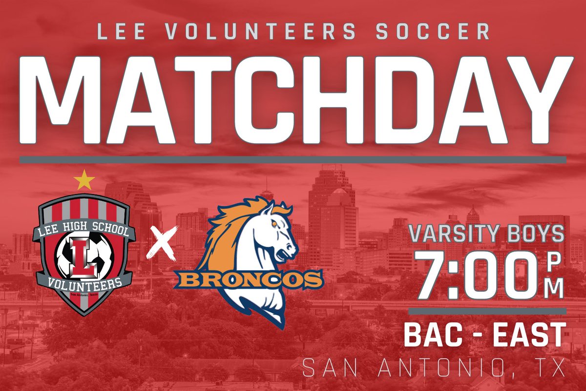 It’s officially 𝐌𝐀𝐓𝐂𝐇 𝐃𝐀𝐘 🔴⚽️⁣
⁣
This is a big week for our programs, so put on some RED &amp; Join us tonight for a double header of <a href="/LEENEISD/">LEE VOLUNTEERS</a> Soccer! #MATCHDAY #GoVols #RefuseToLose #TXHSSOC 
⁣
🆚 ⁣<a href="/BRONCOSFUTBOL/">Brandeis HS Men’s Soccer</a> 
⏰⁣ 7 PM
🏟⁣ BAC - East
🎟 @ticket_spicket