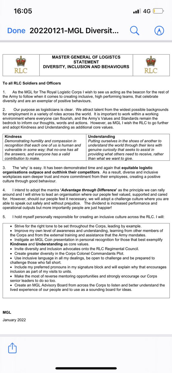 A very thought provoking round of discussions and engagements across Def Sp and the DE&S today as we reset around the #opTeamwork endeavour.  As MGL I have also published my personal D&I commitments to the Corps.  #wearetherlc #britisharmylogistics #wesustain