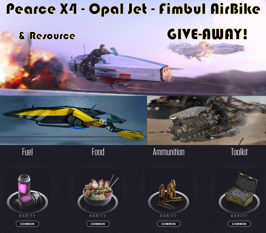 We're giving away 3 ships &amp; Resources this week!!
All you need to get started!

1st: Pearce X4 
2nd: Opal Jet 
3rd: AirBike

Contest Details:
1⃣Follow <a href="/_CryptoSonic_/">⏩ CryptoSonic ⏩ ツ</a> &amp; <a href="/NFTGambit/">Mobius570.eth</a> 
2⃣"Like" &amp; "Retweet" this post.
3⃣Tag 3 friends in the comment section.

Winners announced Feb 13th!