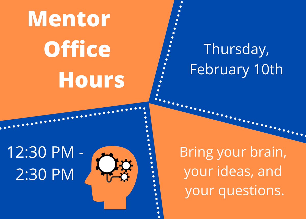 Join us for our monthly mentor office hours this Thursday, February 10th, from 12:30 PM - 2:30 PM! RSVP here: bit.ly/3mFwjWs