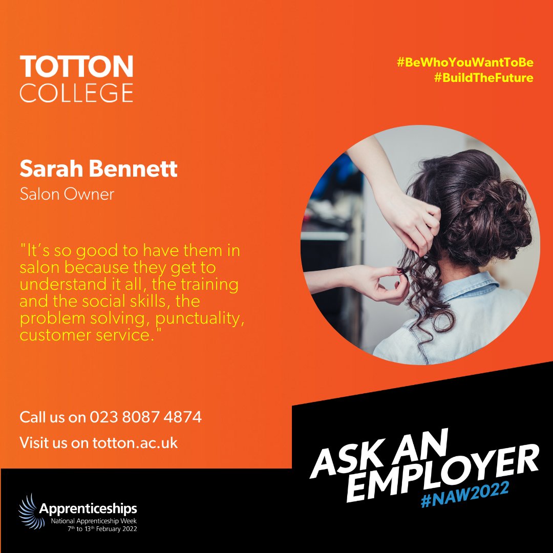 This week is #NationalApprenticeshipWeek! We are not only honouring our apprentices, but also our employers! This is what Sarah,  a local salon owner, has to say about her apprentices... #AskAnEmployer #Apprenticeships #Apprentice