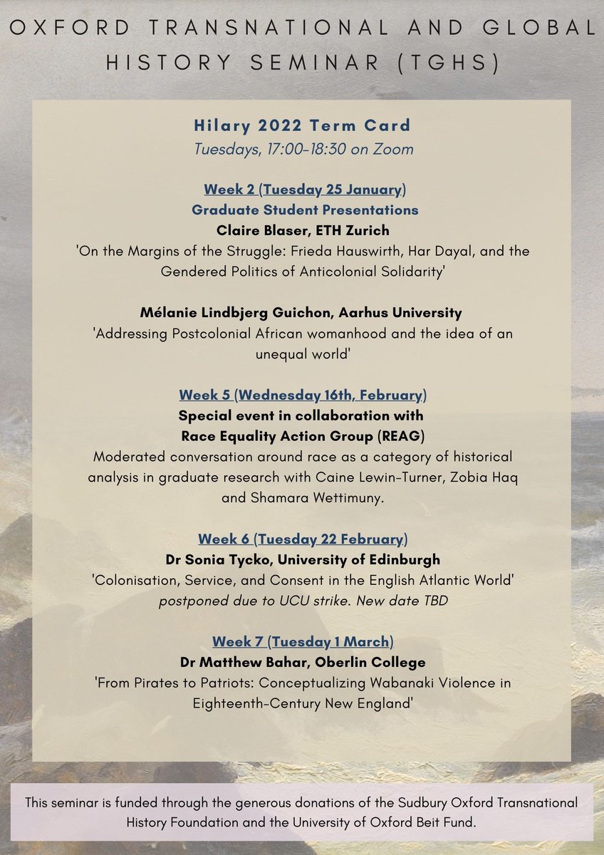 OxfordTGHS's tweet photo. Join us on the 16th February for a conversation on the intricacies of using race as a category of historical analysis in research. Our panellists include @ctlewinturner ,  @HaqZobia  and @shamara4w.

Register here:  https://t.co/WQYNLvfVug https://t.co/nDV8bjtnZv
