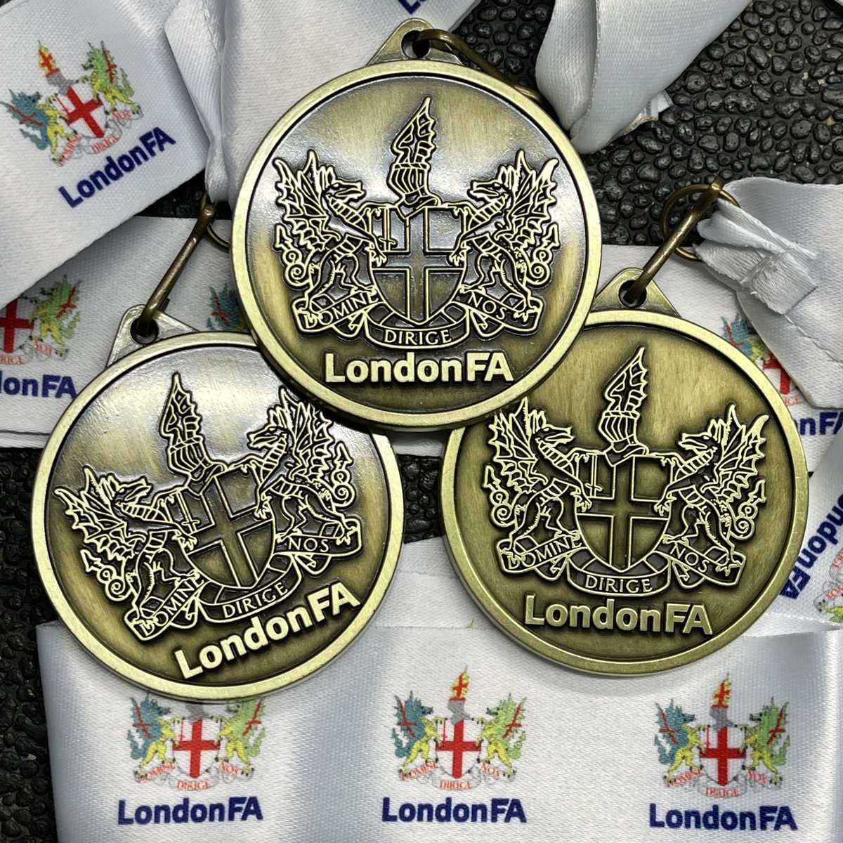 A real pleasure to have met, chatted &amp; worked with Jamaal and his team from the <a href="/LondonFA/">London Football</a> London Football Association at our showroom today. 31 sets of gold and silver cup final medals, all with bespoke ribbons featuring individual sponsors logos handed over. Good luck all teams