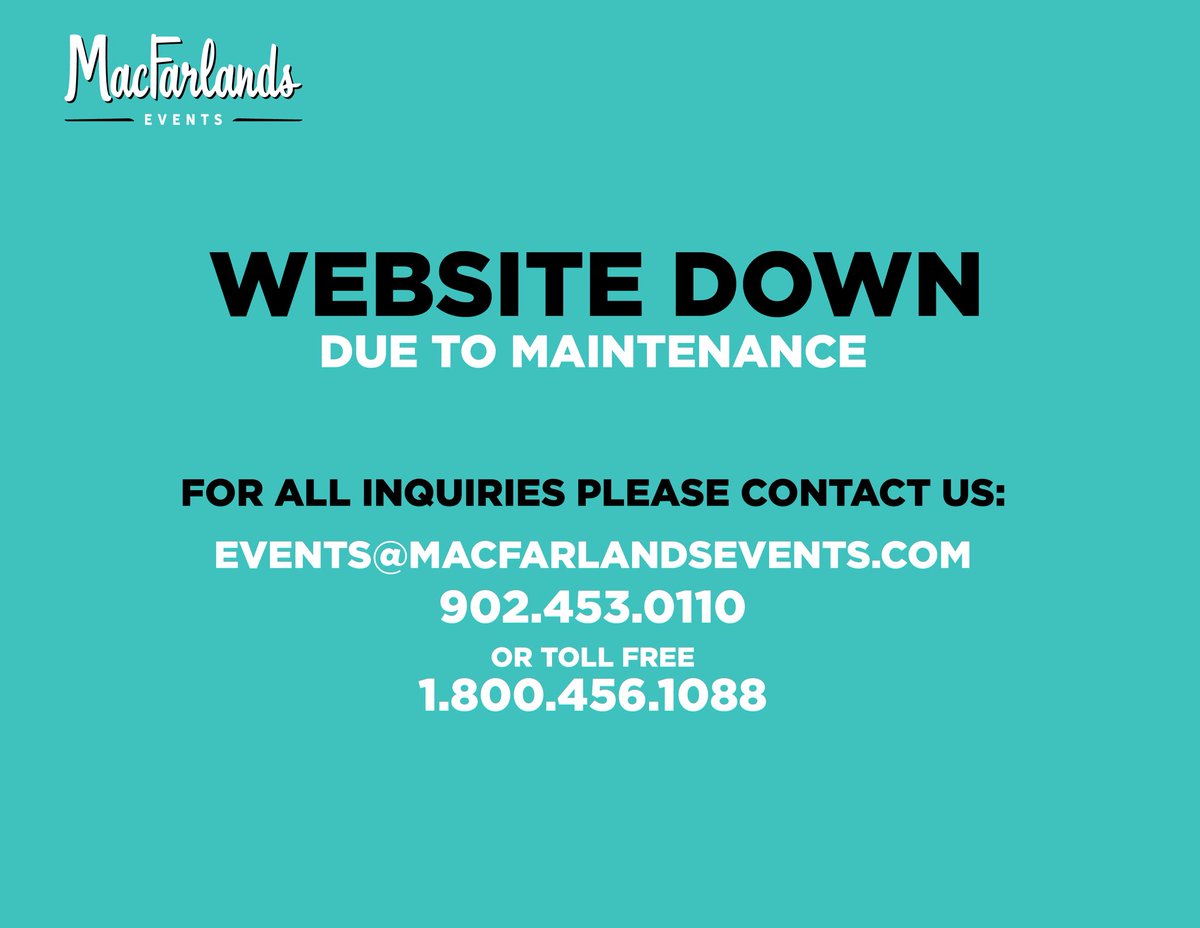 Our website is temporarily down due to maintenance. We apologize for any inconvenience this may cause! If you’re looking for any specific items. please reach out to us and we will be more than happy to help 🤗
•
Events@macfarlandsevents.com
902-453-0110
1.800.456.1088