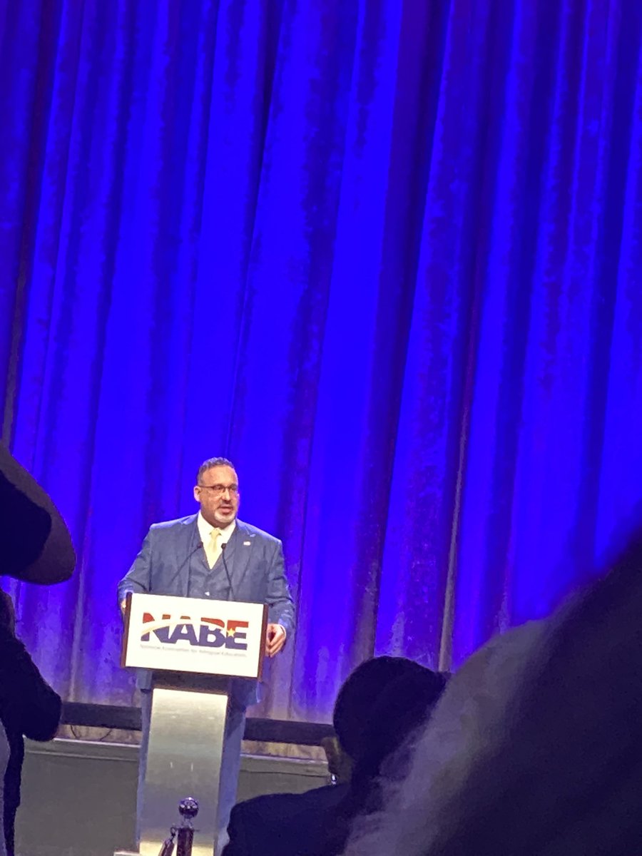 To my babies back at home in class right now 

You see him ? 
THE UNITED STATES SECRETARY OF EDUCATION! 
A LATINO - AN IMMIGRANT - A SUCCESSFUL MINORITY MAN 

Moral of the story: you MY babies will be successful and your multilingualism is an ASSEST not a liability! 

#NABE2022