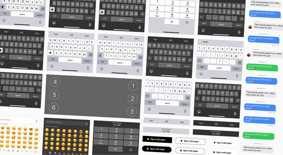 joeyabanks's tweet photo. For anyone who relies on iOS components to do their work, I just published a new update to my iOS 15 UI kit for @figma, which now includes all-new keyboards, predictive text, SMS autofill, Sign in with Apple, &amp; message bubbles. I hope this can help! 📱💭
https://t.co/YDoPdTsAk4 https://t.co/ftUUHkQi24