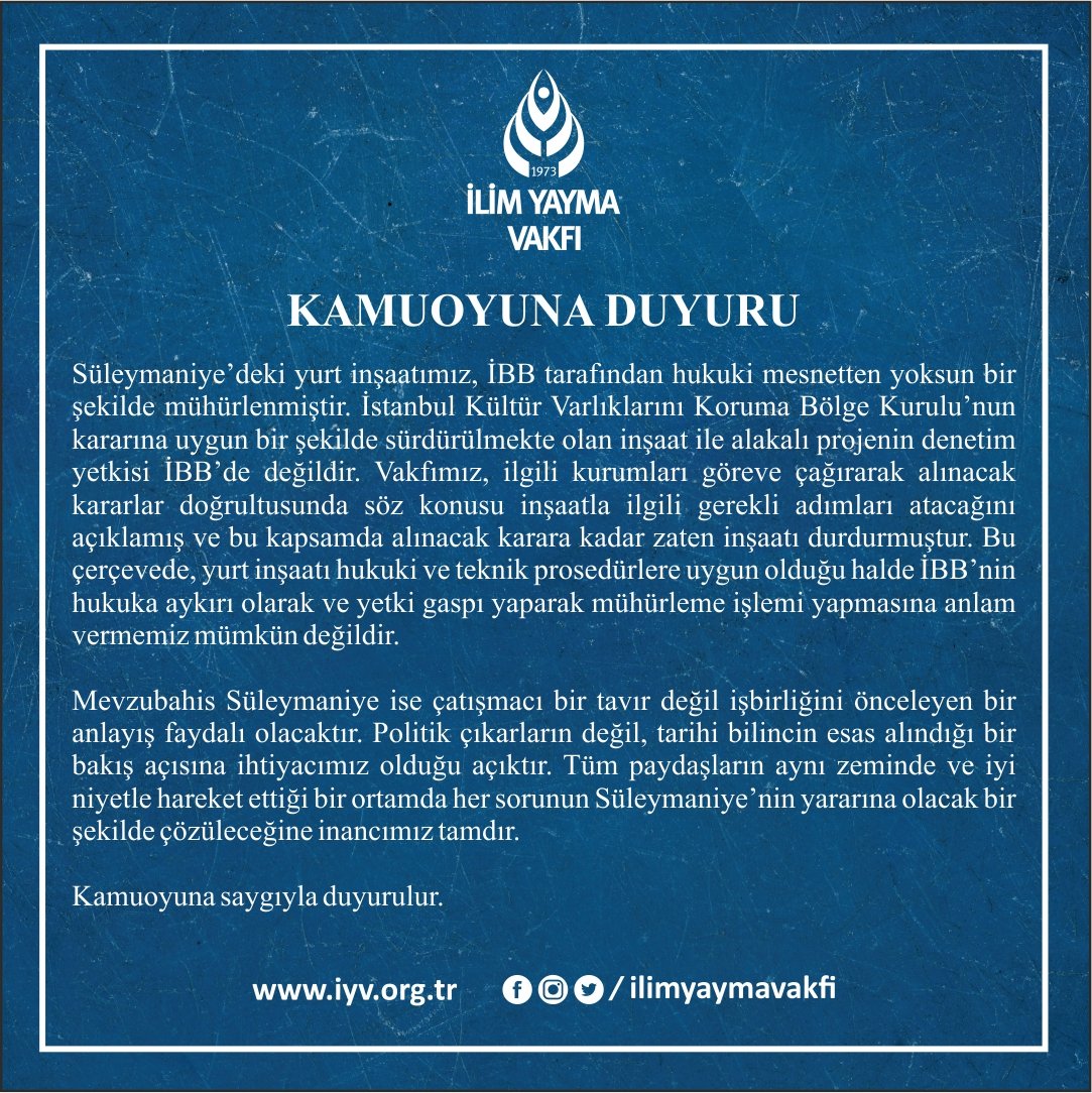 Kamuoyuna saygıyla duyurulur.

#Süleymaniye
