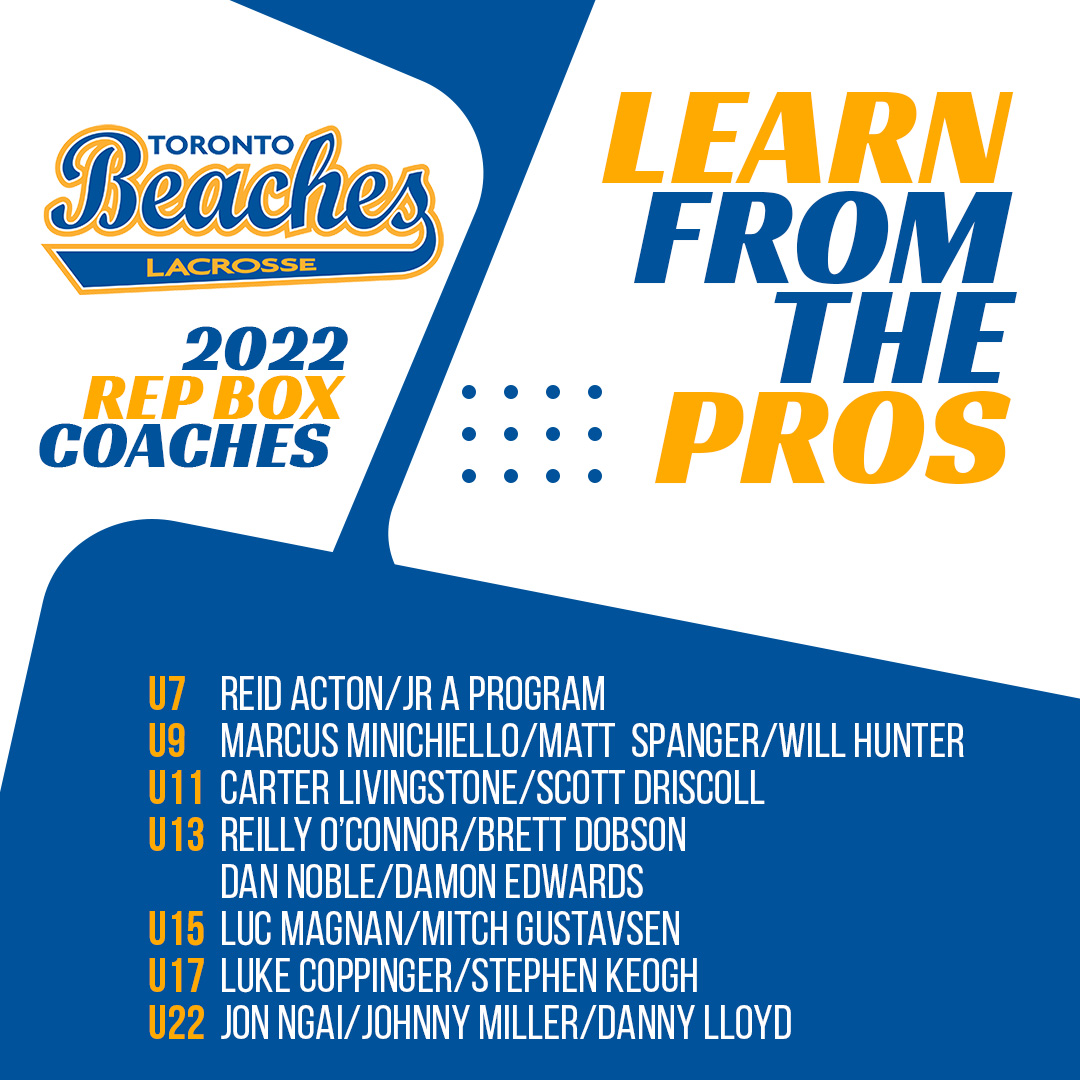 WANT TO LEARN LACROSSE FROM THE PROS? The Toronto Beaches Lacrosse are proud to announce its 2022 Rep Box Lacrosse coaches, which features many past and current NLL players. REGISTER TODAY at beacheslacrosse.com! #ridethetide #beaches #lacrosse #boxlacrosse
