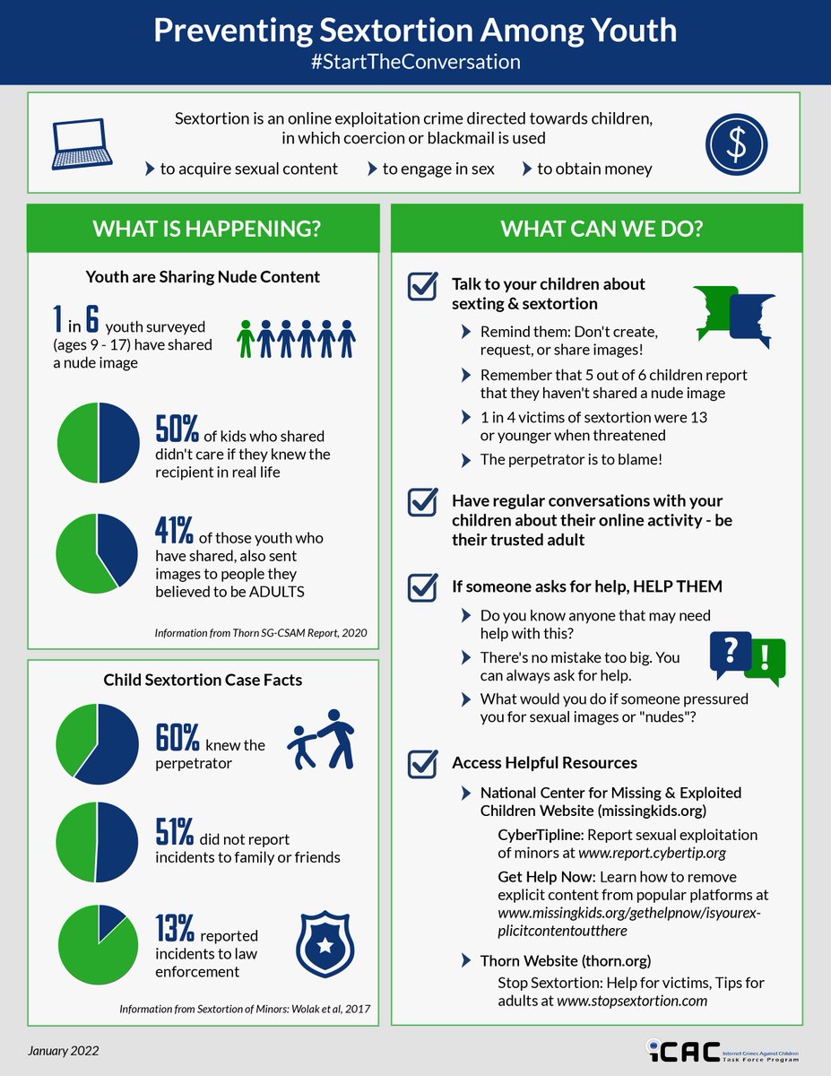 Today is #SaferInternetDay. Have you heard about “sextortion”? It is an online exploitation crime directed towards children in which coercion or blackmail is used. #StartTheConversation #SID2022/ICAC