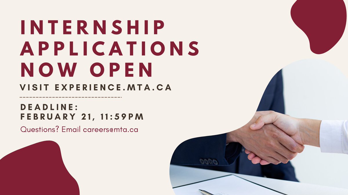 Round 2 of the Summer Internship Program is now live! Apply by February 21 @ 11:59 PM on experience.mta.ca