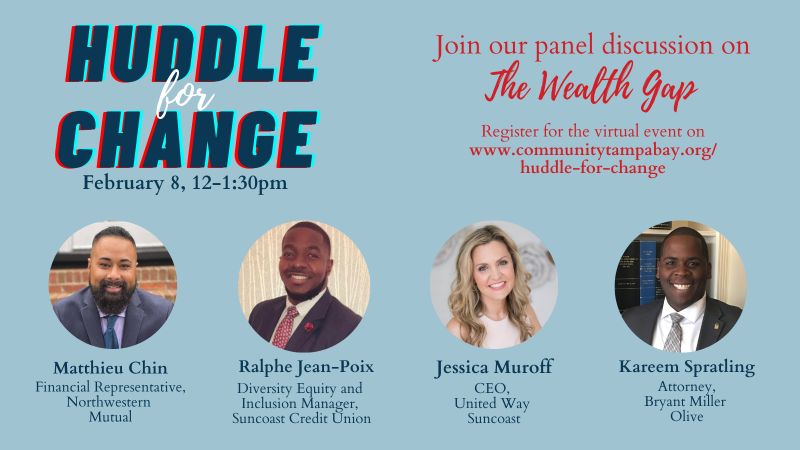 Huddle for Change: The Wealth Gap happens TODAY (2/8) at 12 pm. Click the link, sign up, and join in on this community conversation: rb.gy/ta80rs
