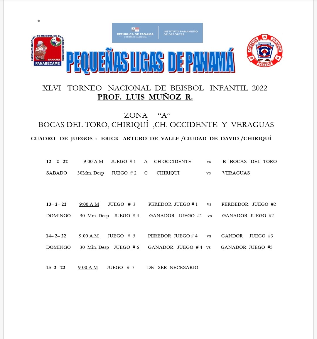 sgilsantiago's tweet photo. CALENDARIO oficial del XLVI del Torneo Nacional de Béisbol Infantil 2022 "Prof. Luis Muñoz R.", de las Pequeñas Ligas de Panamá⚾

Arranca este sábado✅

Calendario⤵ https://t.co/QVkCzl0G2H