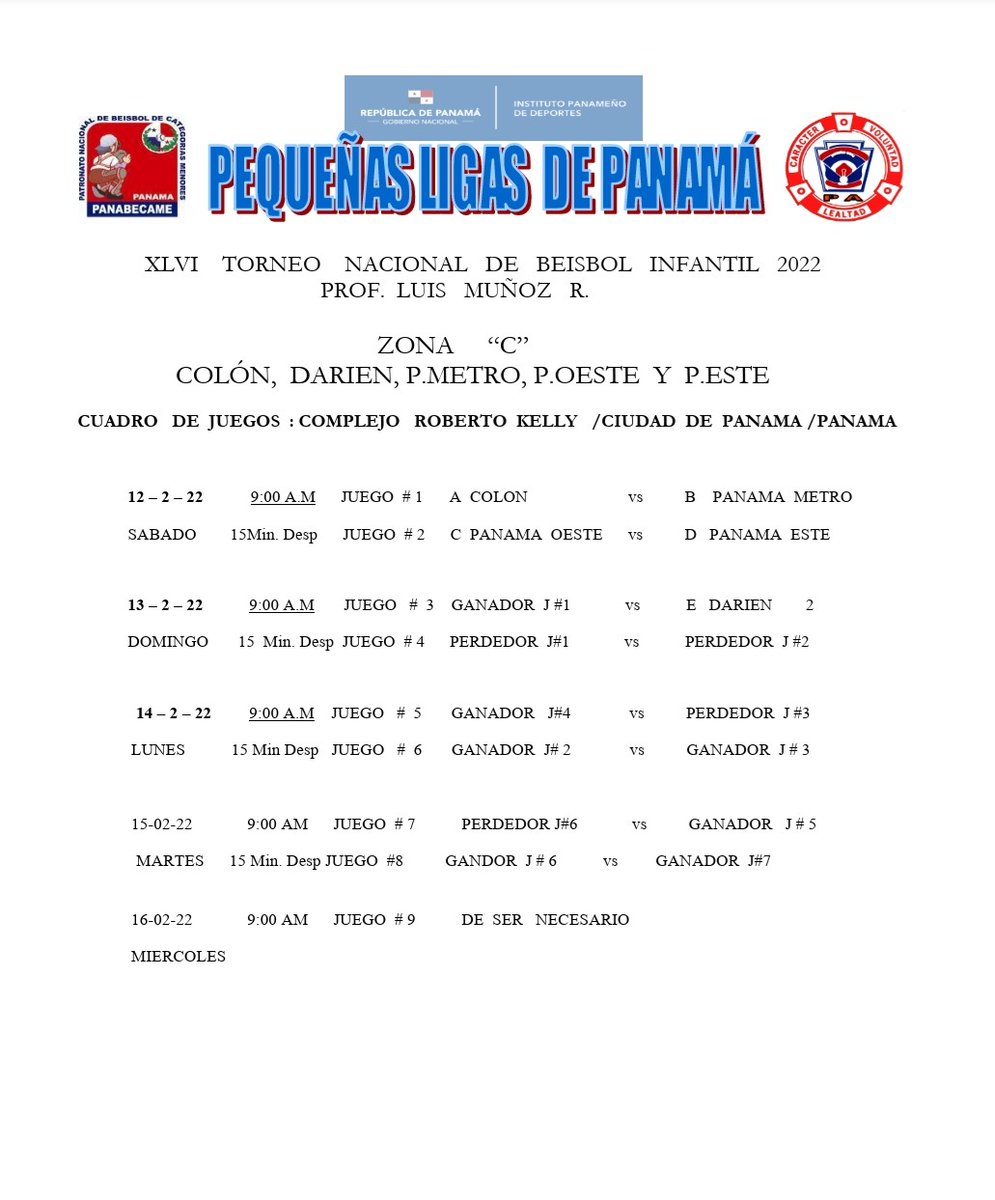 sgilsantiago's tweet photo. CALENDARIO oficial del XLVI del Torneo Nacional de Béisbol Infantil 2022 "Prof. Luis Muñoz R.", de las Pequeñas Ligas de Panamá⚾

Arranca este sábado✅

Calendario⤵ https://t.co/QVkCzl0G2H