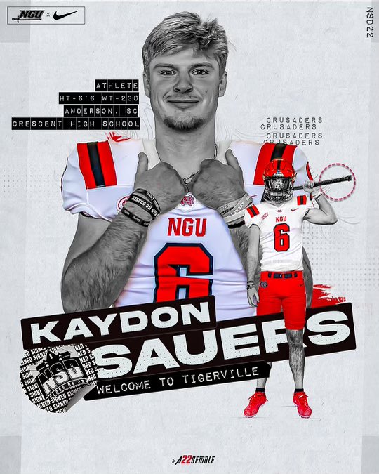 NGUFootball1's tweet photo. CRUSADERS ⚔️ #A22EMBLE

Introducing ATH @KaydonSauers from Crescent High School as the newest member of our family‼️

#NSD22 https://t.co/fwtyFdNNSO