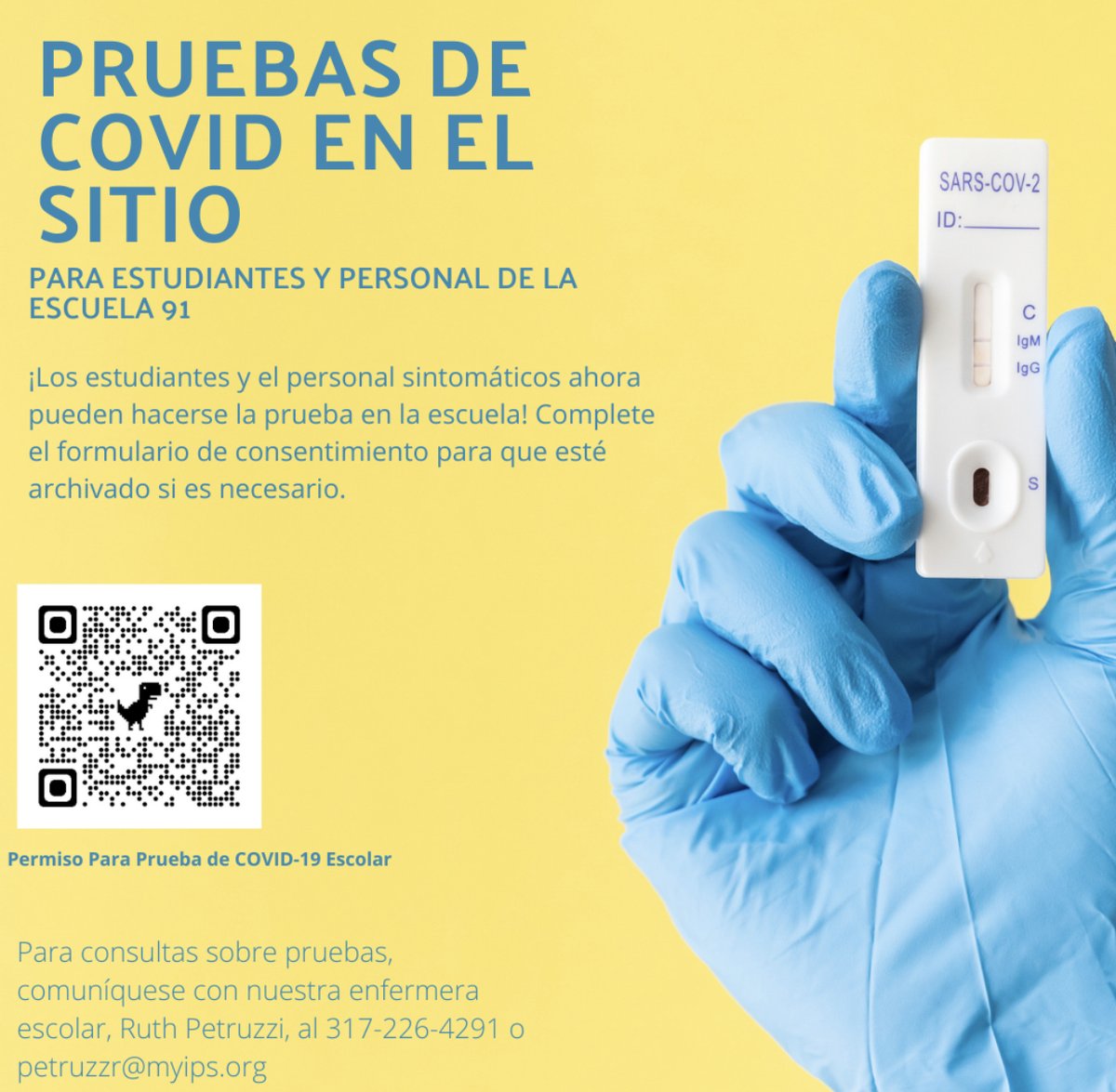 We are happy to report that we now have onsite Covid testing for symptomatic School 91 students and staff! 

We must have a consent form before any test can be administered. Please take a minute to fill this out if you are interested in this as an option for your children. 😁😁