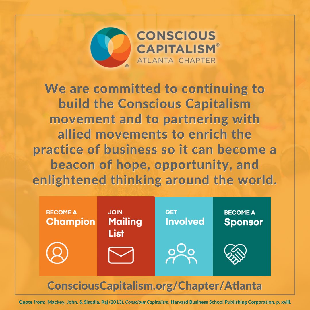 Want to learn more about #ConsciousCapitalism and how to be part of a strong community of purpose-driven business leaders in #Atlanta? 

#ConsciousLeadership #BusinessAsAForceForGood #HigherPurpose