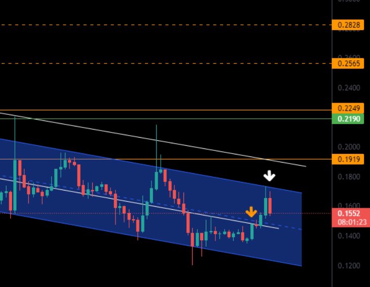 CoinMarketBull's tweet photo. #dogecoin takipçileri, kripto borsalarında teknik analiz verileri çok tutarlı oluyor bunu test ederek görebiliyoruz, daha önce belirlediğimiz beyaz ok işaretli DİRENÇ seviyesine dokunup geri dönen #doge içinde aynı şeyi söyleyebiliriz, direnç bölgesini tekrar test edecektir. 👀 https://t.co/IctFBtvbAy