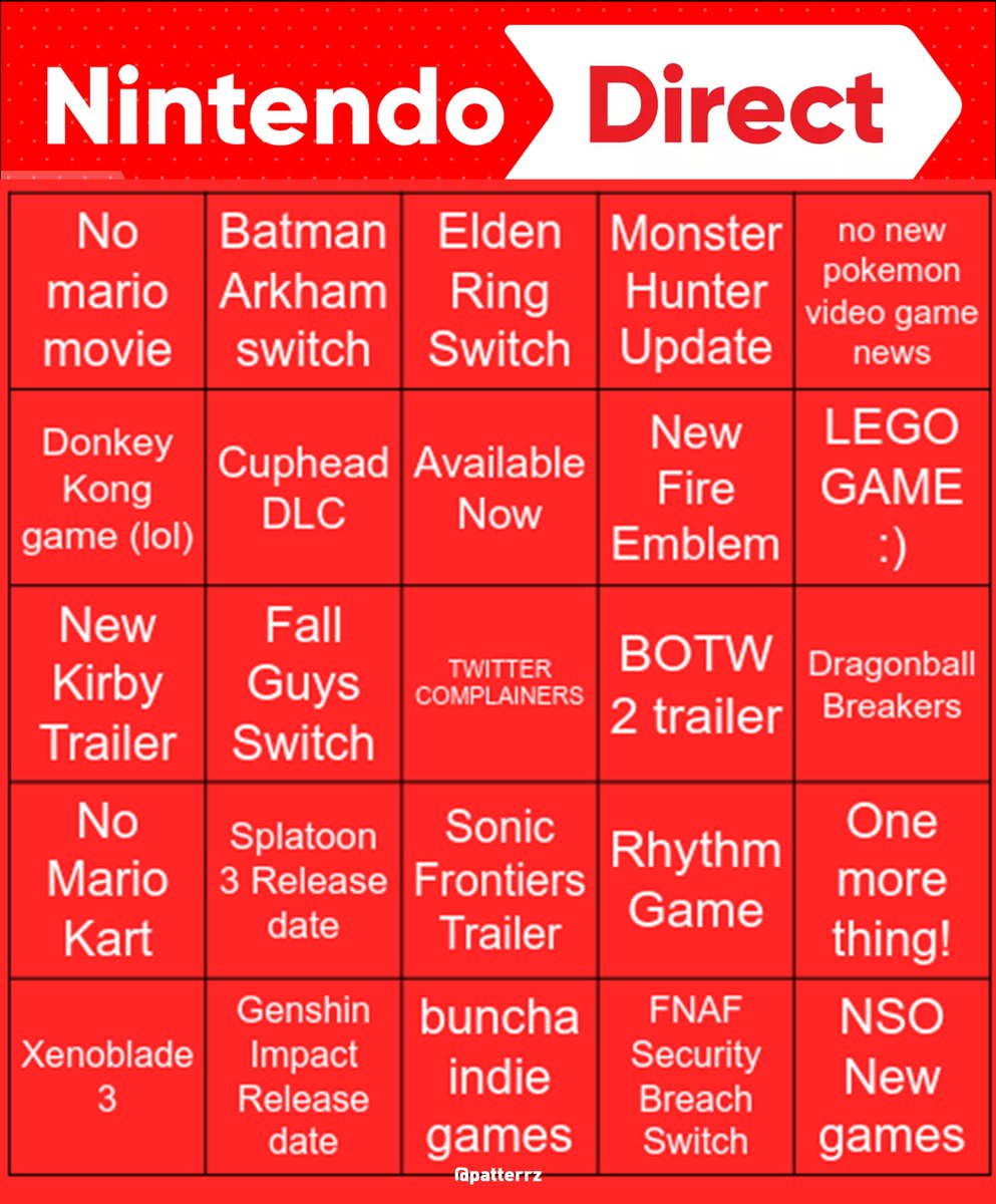 Nintendo Direct - June 2023 Bingo