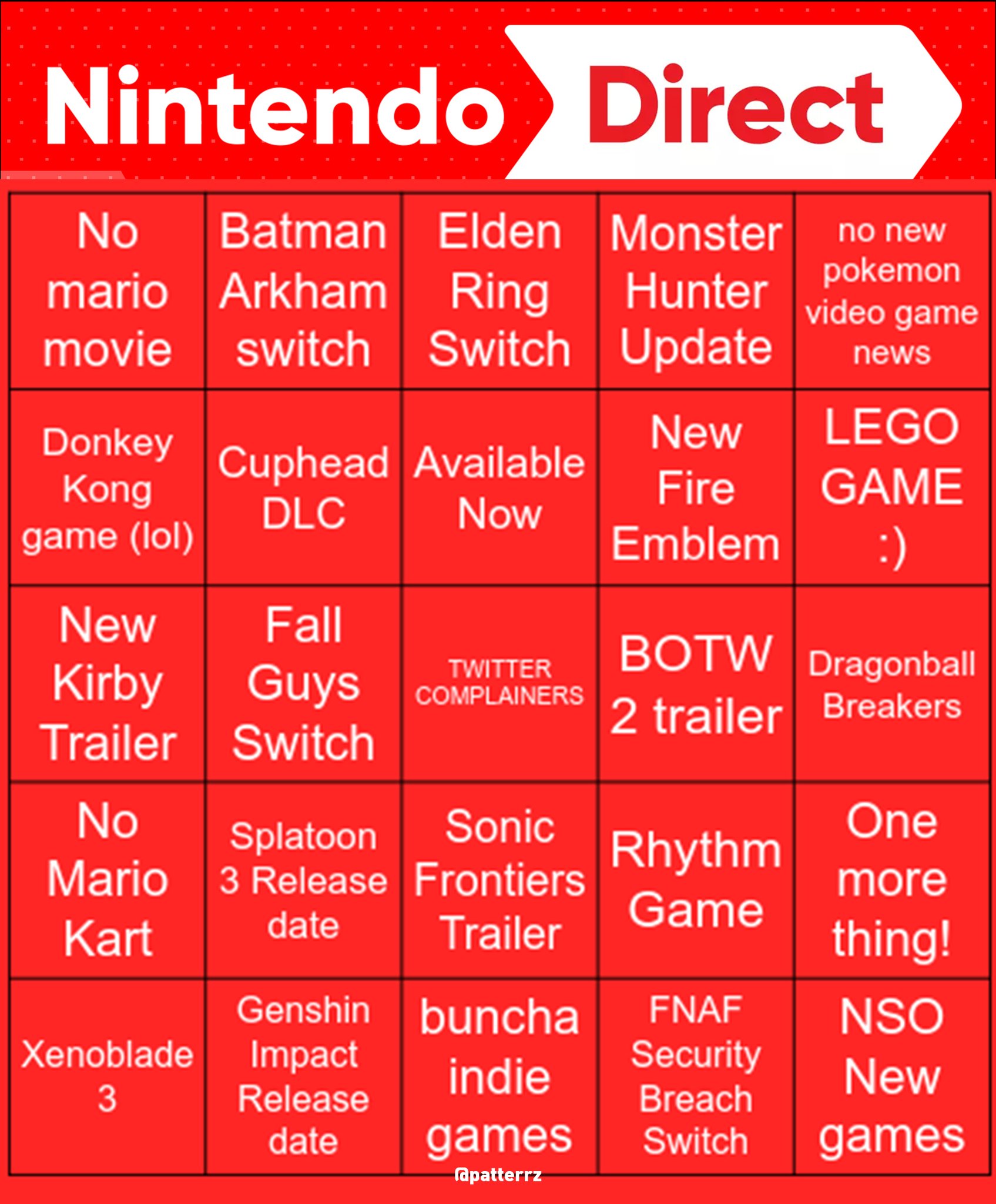 Nintendo Direct June 2023 Prediction Bingo by SailorMajora on