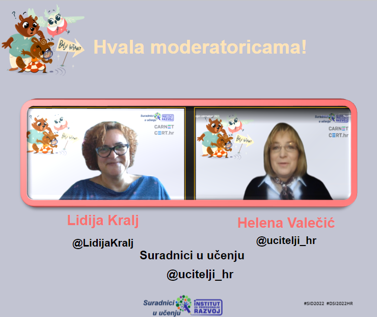 ucitelji_hr's tweet photo. Na kraju konferencije posebno se zahvaljujemo našim moderatoricama Heleni Valečić i @LidijaKralj na izvrsnoj moderaciji #DSI2022HR #SID2022 #UciteljiHR https://t.co/T7waQHGBjN
