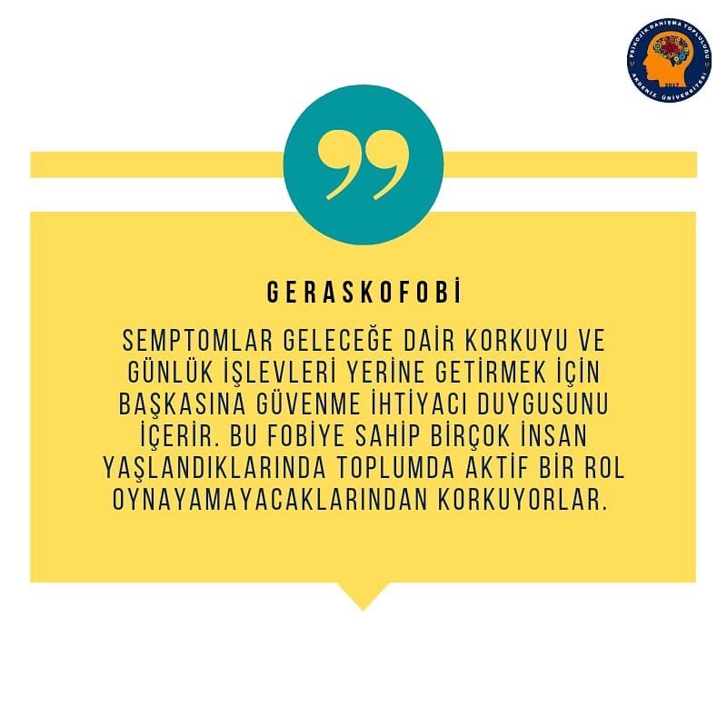 akdenizpdt's tweet photo. Merhabalar Akdeniz PDT ailesi, bugün sizler için “ Geraskofobi ” adlı bir gönderi hazırladık. Keyifli okumalar dileriz.🥳🥳
#fobiler #geraskofobi https://t.co/U2rBguobE9