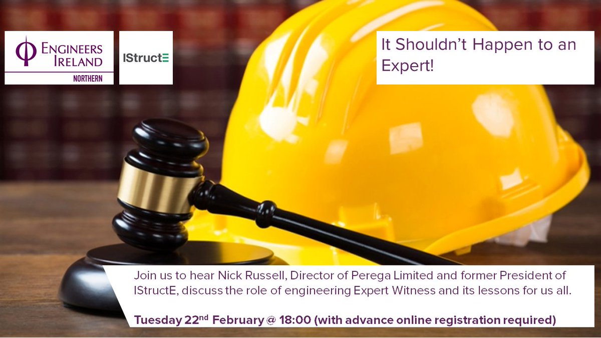Register now to join <a href="/EngIreNorthern/">Engineers Ireland Northern Region</a>  &amp; <a href="/IStructE/">IStructE</a> NI at our shared evening talk – “It Shouldn’t Happen To An Expert!” presented by Nick Russell, Director of Perega Limited and past president of the IStructE. Tue 22nd Feb at 6pm with registration via: zoom.us/webinar/regist…