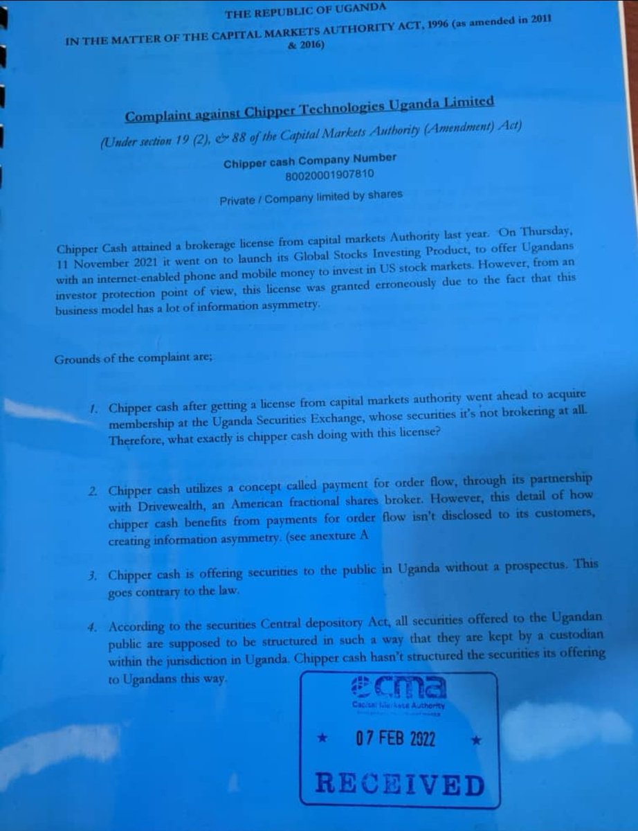 strikemachine95's tweet image. Formal complaint to @CmaUganda over the non-transparent relationship @chippercashapp has with @DriveWealth to steal Ugandan&apos;s money without us noticing anything.
@hasanluongo @DanTumuramye @HSerunjogi
#paymentsForOrderFlow
