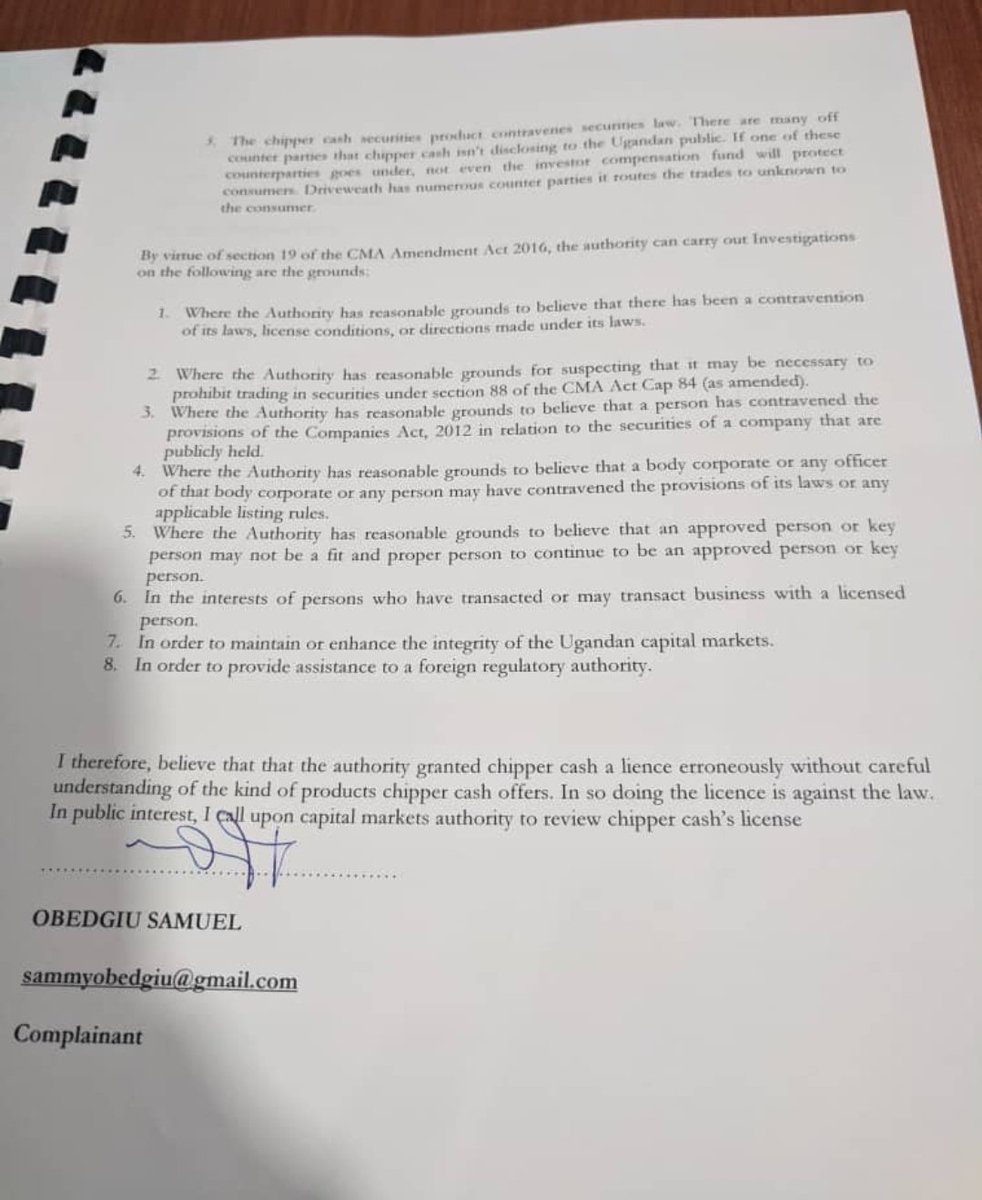 strikemachine95's tweet image. Formal complaint to @CmaUganda over the non-transparent relationship @chippercashapp has with @DriveWealth to steal Ugandan&apos;s money without us noticing anything.
@hasanluongo @DanTumuramye @HSerunjogi
#paymentsForOrderFlow
