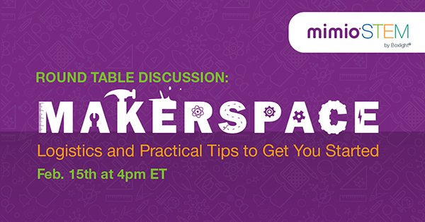 boxlightinc's tweet photo. Our #Makerspace webinar is coming up next week! Our panel of Makerspace experts will share practical ways to build a dynamic space for your #students. Click here: https://t.co/pZTHWZyOJh
#STEM #STEMedu #Boxlightwebinar #webinar #edtechchat #MimioSTEM @ROBO3D @mimioSTEM https://t.co/2LanG4mOuI