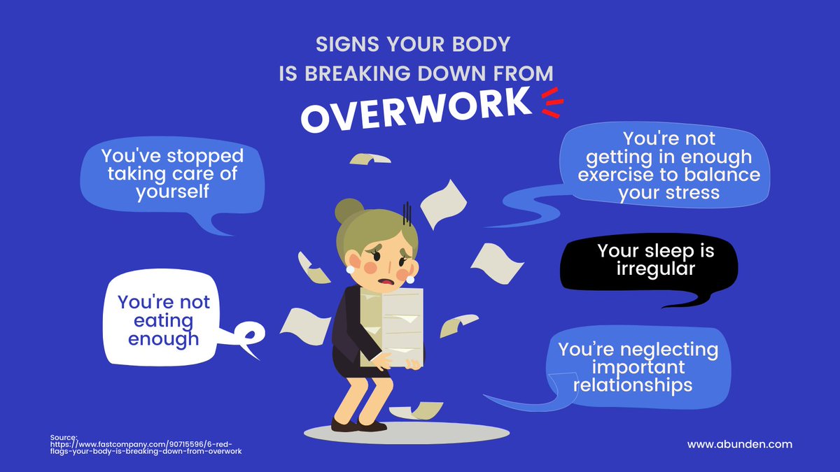 Abunden_'s tweet photo. Feeling burned-out lately? How do we really know when we're overworked?
According to the Cleveland Clinic, here are some of the biggest red flags of an unhealthy work-life balance.
Read the full article here https://t.co/4gqbU9NlC6
#burnout #worklife #worklifebalance #workli https://t.co/QwC3hCFltA