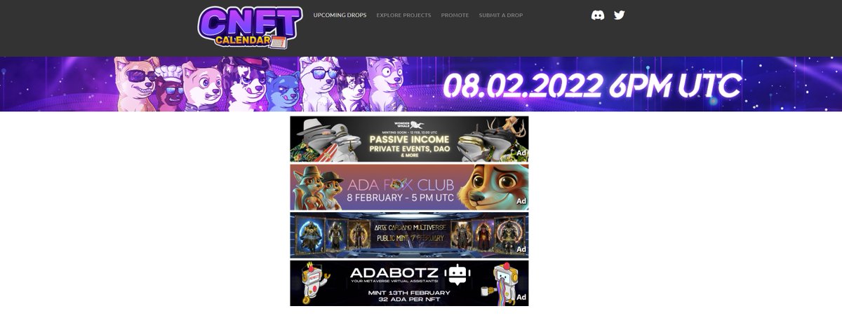 From today you can see our banner on cnftcalendar.com ✅

#CNFT #CNFTCollection #cnftproject #CNFTs