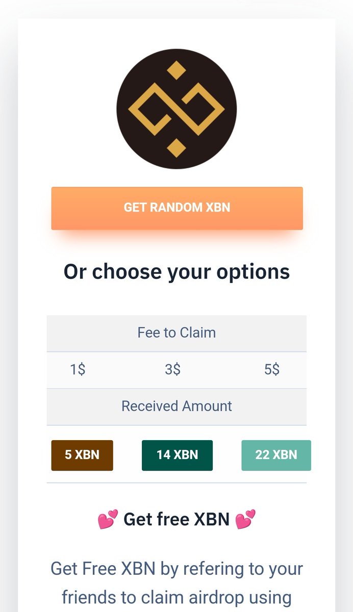 Elastic BNB
#AIRDROP #TRUST WALLET
💎Open Trust wallet 
💎Go To DApps 
💎Copy &amp; Paste Airdrop Link Below In
Dapp Search Box:
🎁 Airdrop Link: xbn.finance/xbn/airdrop/?r…
🔨Change Network To Smart Chain 
🏛Contracts Address:
0x547cbe0f0c25085e7015aa6939b28402eb0ccdac