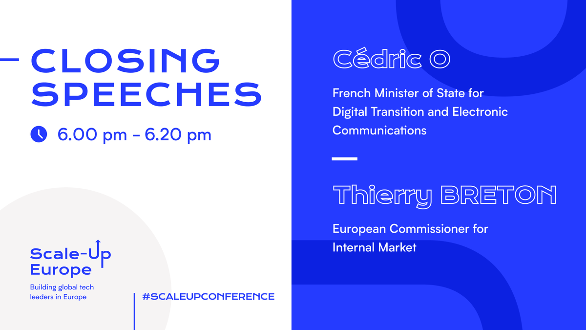 🔴#LIVE | We are now welcoming back French Minister  <a href="/cedric_o/">Cédric O</a> and European Commissioner <a href="/ThierryBreton/">Thierry Breton</a> for closing remarks of this big day for the European Union.

Live here: scaleupeurope.tech

#PFUE2022 #ScaleUpConference