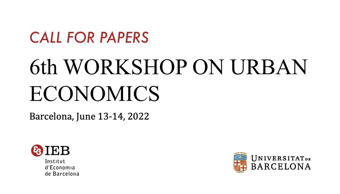 📢 #CallForPapers 6th Workshop on #UrbanEconomics ⏰ Submissions deadline: April 3rd, 2022 📆 Workshop: June 13th & 14th 🗣️ Keynote speakers: @baum_snow (@rotmanschool), @jessiehandbury (@Wharton) & Daniel Sturm (@LSEEcon) Further details👉 my.mtr.cool/sucohuvvtd #EconTwitter