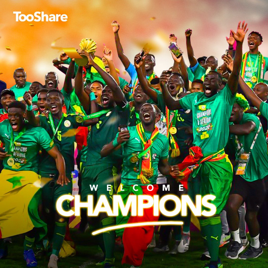 tooshare_africa's tweet photo. [#CAN2021] https://t.co/9Syv9U2klo

Congratulations to the African champion, Senegal. 🇸🇳 🥇🏆

To our next stars... 
#JoinTooShare #ExtendYourWorld https://t.co/V7iieRdM9y