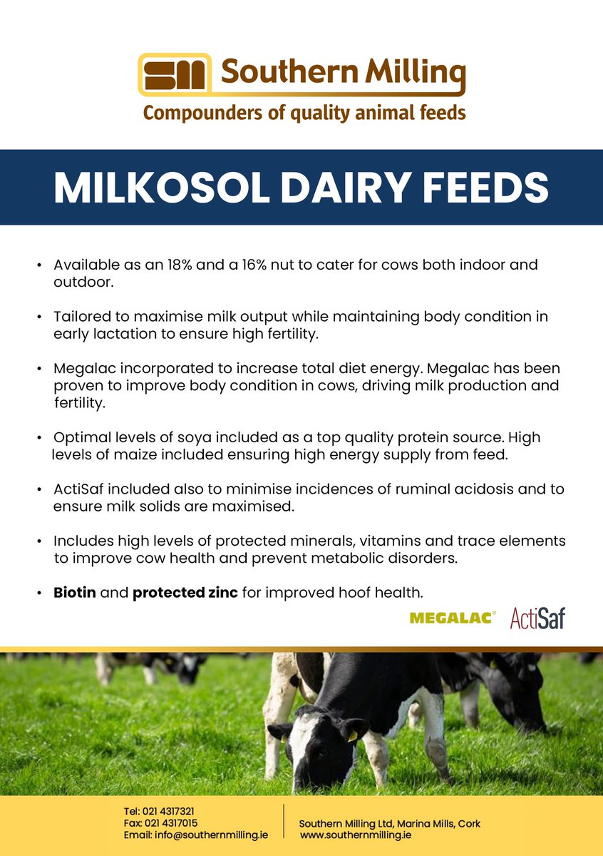 As cows are being turned out it’s vital that we ensure the cows nutritional requirements are being met. Milkosol 18 and Milkosol 16 are high performing dairy feeds specifically tailored for early lactating cows🐄 Contact your local rep today for more info  #grasstomilk