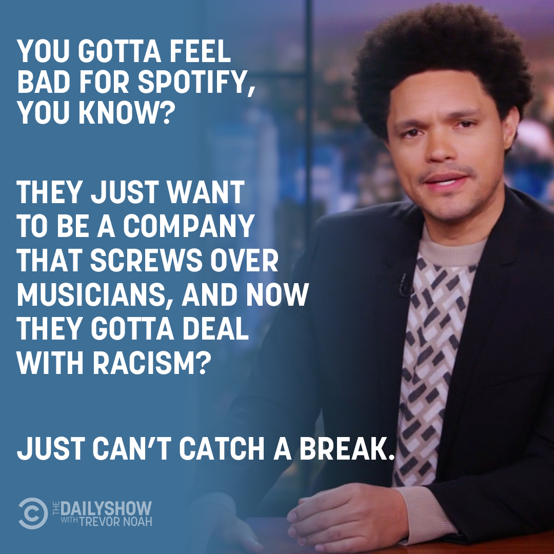 TheDailyShow's tweet photo. More on Joe Rogan's latest apology for past racist commentary and Spotify’s response: https://t.co/TP3tLi16rd https://t.co/gavCdBP6fz