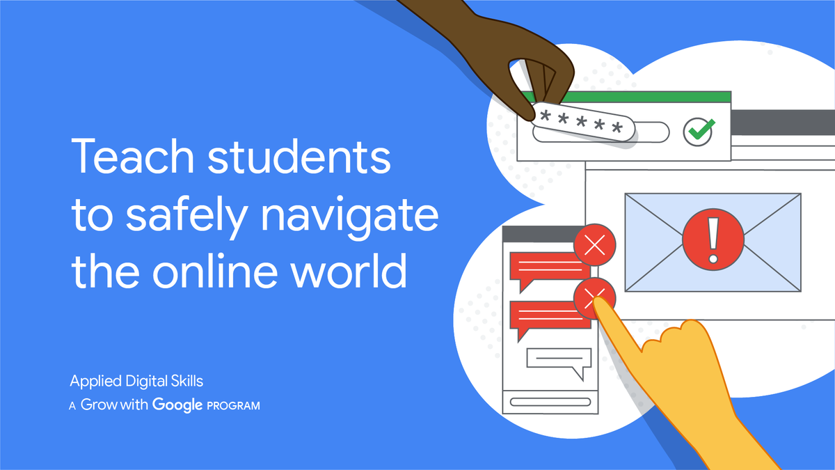 GoogleForEdu's tweet photo. Today’s #SaferInternetDay! With our collection of #AppliedDigitalSkills online safety lessons, you can show students how they can:
Identify cyberbullying
Avoid scams
Protect passwords
&amp; more➕❗️
https://t.co/7PHIKjlqbB #GrowWithGoogle https://t.co/JmC9suns7O