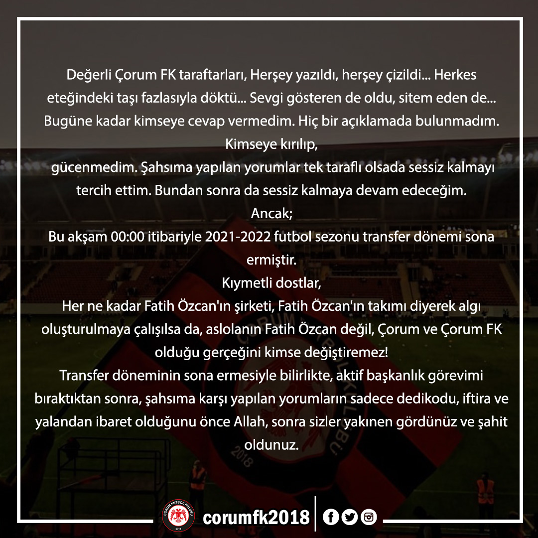 Çorum Futbol Kulübü tweet media