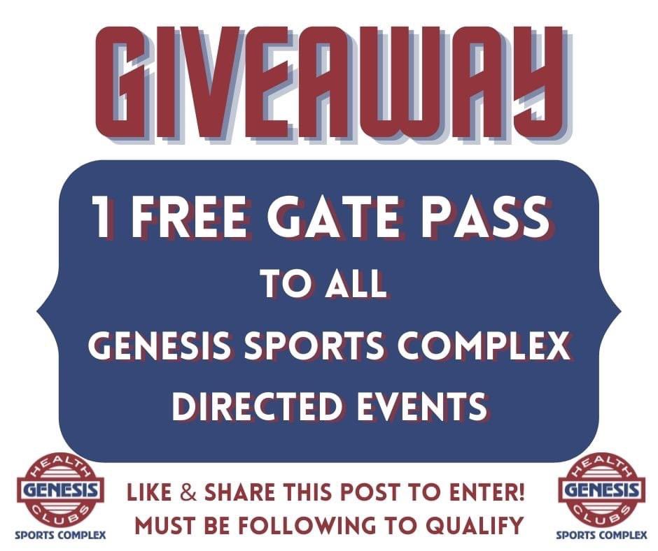 GenesisSportsKS's tweet photo. 🎆GIVEAWAY🎆

Want to win a free gate pass to ALL events here at Genesis Sports Complex? IT'S EASY! Just LIKE and RETWEET this post and make sure you are FOLLOWING this page. For additional entry's, tag a friend in the comments below 

👇 Max of 5 additional entry's. https://t.co/X3P5rB0qTI