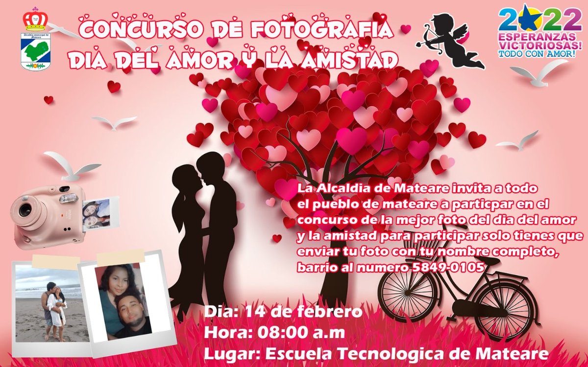 #Mateare // la Alcaldía de Mateare invita a toda la población a participar en el concurso de fotografía del día del amor y la amistad las mejores fotos serán premiadas para participar envía tu foto al número 5848-0105
#𝐆𝐨𝐛𝐢𝐞𝐫𝐧𝐨𝐬𝐋𝐨𝐜𝐚𝐥𝐞𝐬𝐍𝐢