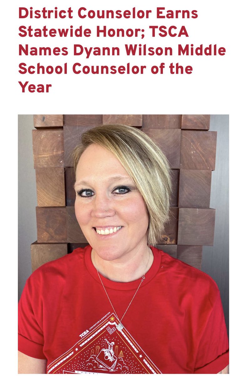 Congratulations Mrs. Wilson!  We are Aldine Proud that you have been chosen as TSCA's Middle SChool Counselor of the Year!!!!