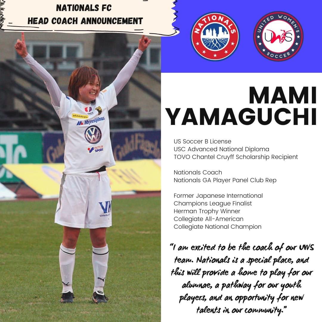 Nationals_Pro's tweet photo. || NATIONALS FC UWS HEAD COACH ANNOUNCEMENT ||

We are delighted to announce that Mami Yamaguchi has been appointed as our @UWSSoccer 1st team head coach for the upcoming season.

Please join us in welcoming Mami as our head coach!

#NationalsFamily #TheNationalsWay https://t.co/V7ZU5a8aPq