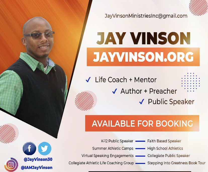 LET’S CONNECT THIS YEAR❗️ as we come together to advance the KINGDOM OF GOD and DESTROY every satanic attack of the enemy that may come against you🔥🔥
#IAMJAYVINSON #Apostolic #Prophetic #AthleticSpeaker #EducationSpeaker #Coaching #Ministry  #BookTour #JayVinsonMinistriesInc