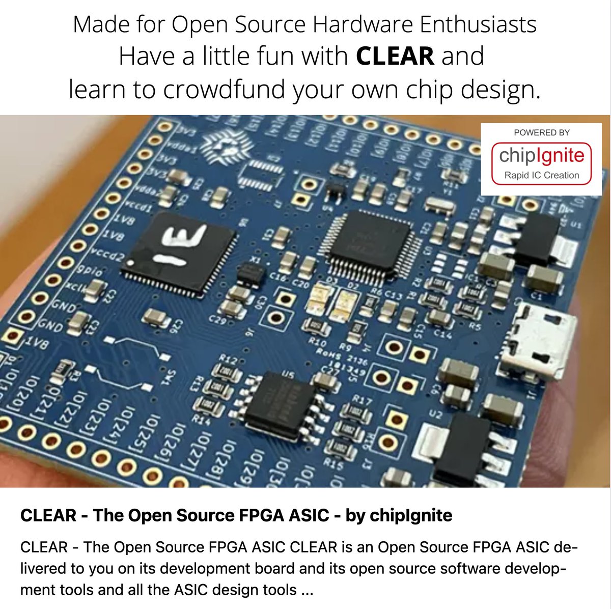 Mohamed MK (@mkkassem) on Twitter photo CLEAR - The Open Source FPGA ASIC
lnkd.in/eYwN4wR5
<a href="/efabless/">efabless.com</a> <a href="/SkyWaterFoundry/">SkyWater Technology Foundry</a>
#opensource #asic #fpga #efpga #efabless #skywater #chipignite #groupgets #crowdfunding CLEAR - The Open Source FPGA ASIC
lnkd.in/eYwN4wR5
<a href="/efabless/">efabless.com</a> <a href="/SkyWaterFoundry/">SkyWater Technology Foundry</a>
#opensource #asic #fpga #efpga #efabless #skywater #chipignite #groupgets #crowdfunding