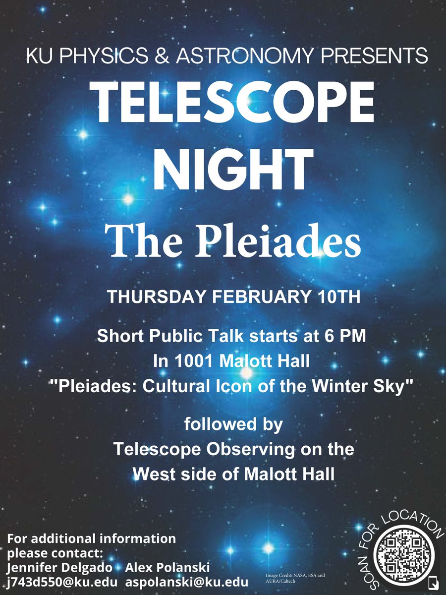 KUPhysicsAstro's tweet image. Join us Thursday evening for observing and a talk!