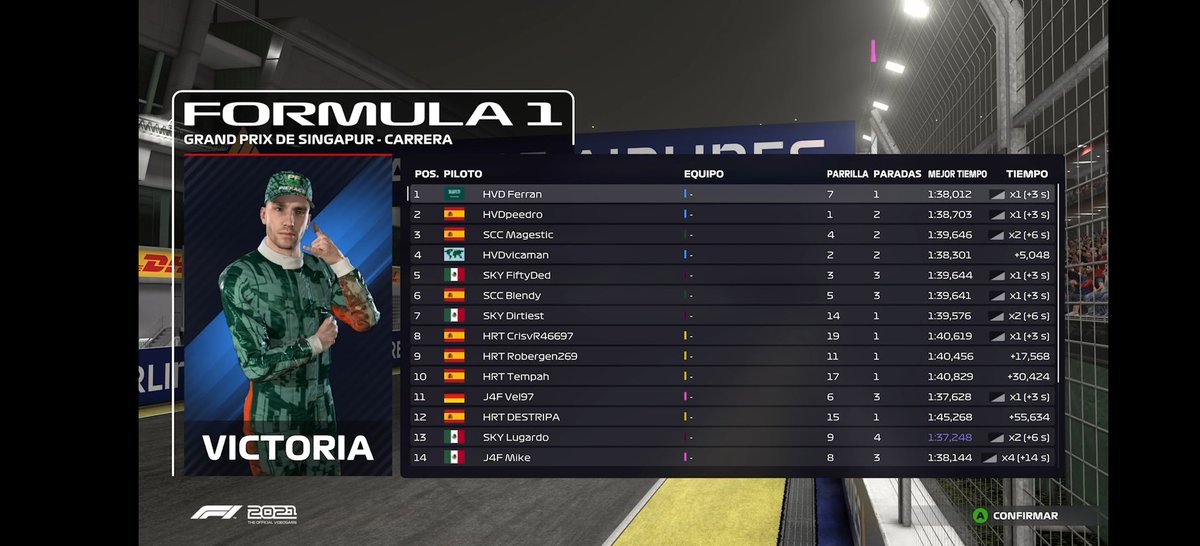 Otros puntazos que nos llevamos al bolsillo en Singapur después del triplete HVD (sancion a Magestic de 5 sec. de la FIA). Carrera complicada en una parrilla extremadamente agresiva. 💪🏽 <a href="/VirtualDrivers/">Hispania Virtual Drivers</a> <a href="/formula1virtual/">Formula 1 Virtual</a>