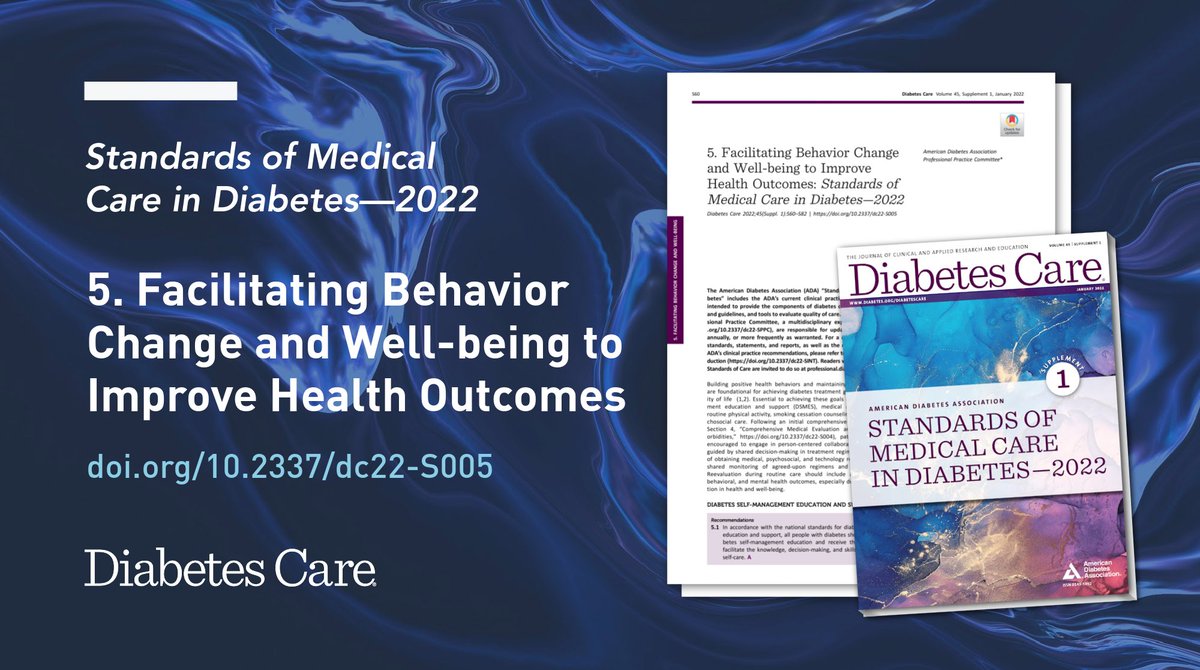 ADA_Pubs's tweet photo. 📒 Standards of Medical Care in Diabetes—2022

🔎 Access Chapter 5 (free):
Facilitating Behavior Change and Well-being to Improve Health Outcomes
https://t.co/RtM6U4X0nI

#diabetes #standardsofcare #soc2022 https://t.co/T8kwIBsGQc